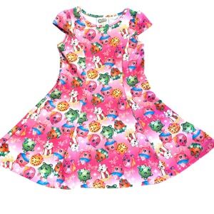 Shopkins Girls Pink Skater Dress All Over Character Print Cap Sleeve Size 5